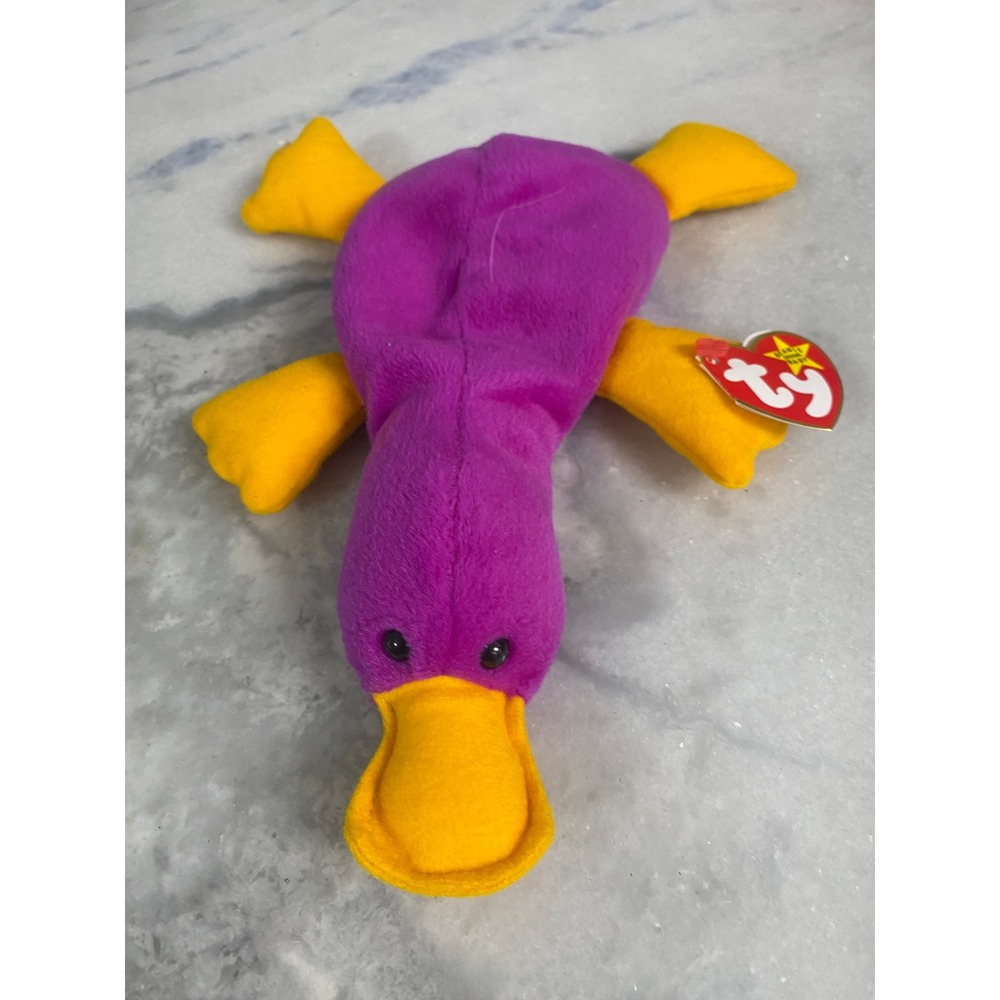 Ty Beanie Baby Patti Platypus Style 4025 Purple Yellow 4th Gen Swing Tag